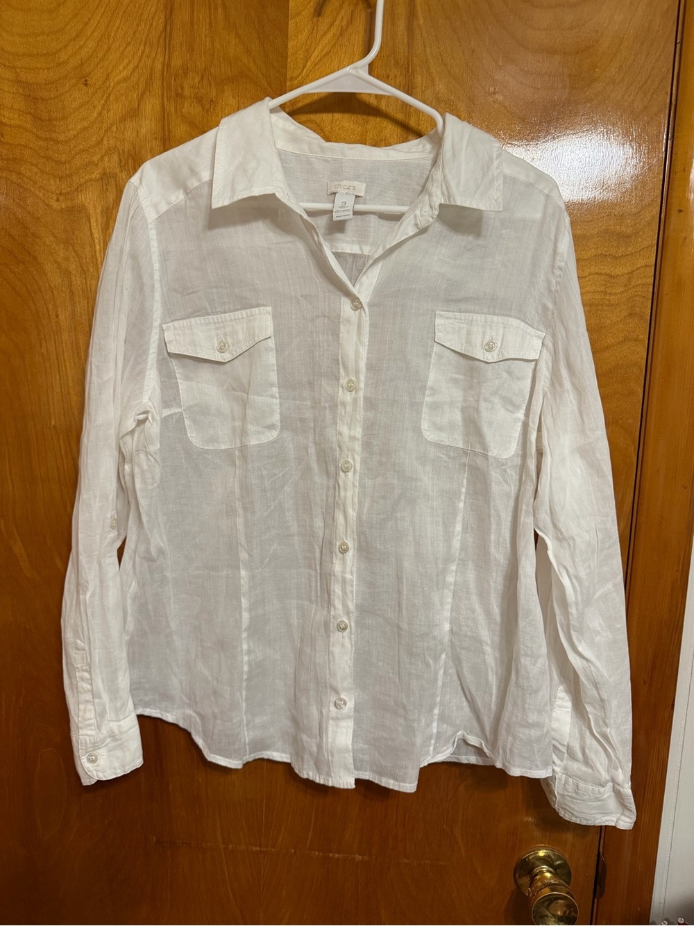 Chico's Classic White Button-Front Linen Shirt